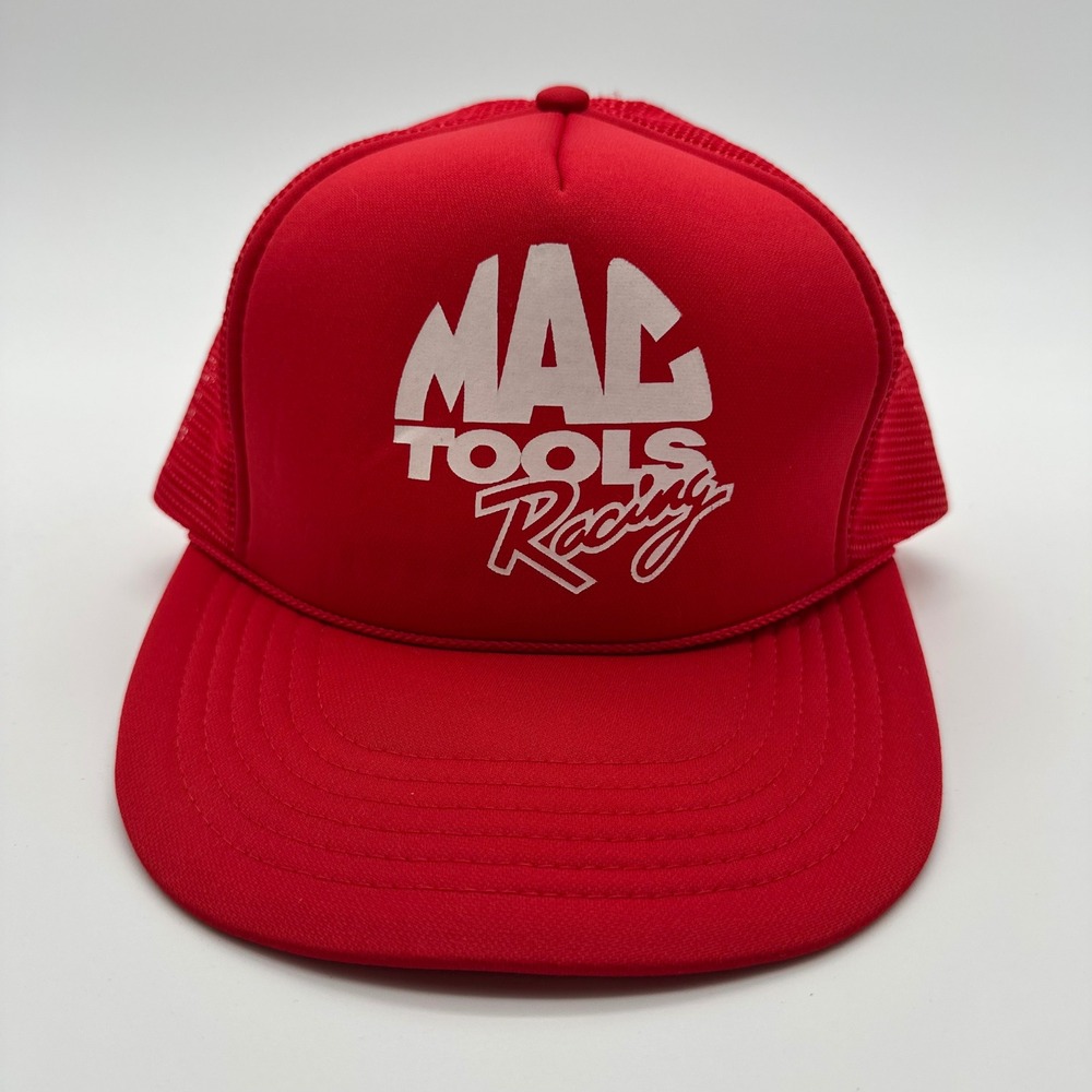 Vintage Mac Tools Racing Trucker Hat Red Snapback Mesh Cap Foam Front OSFA